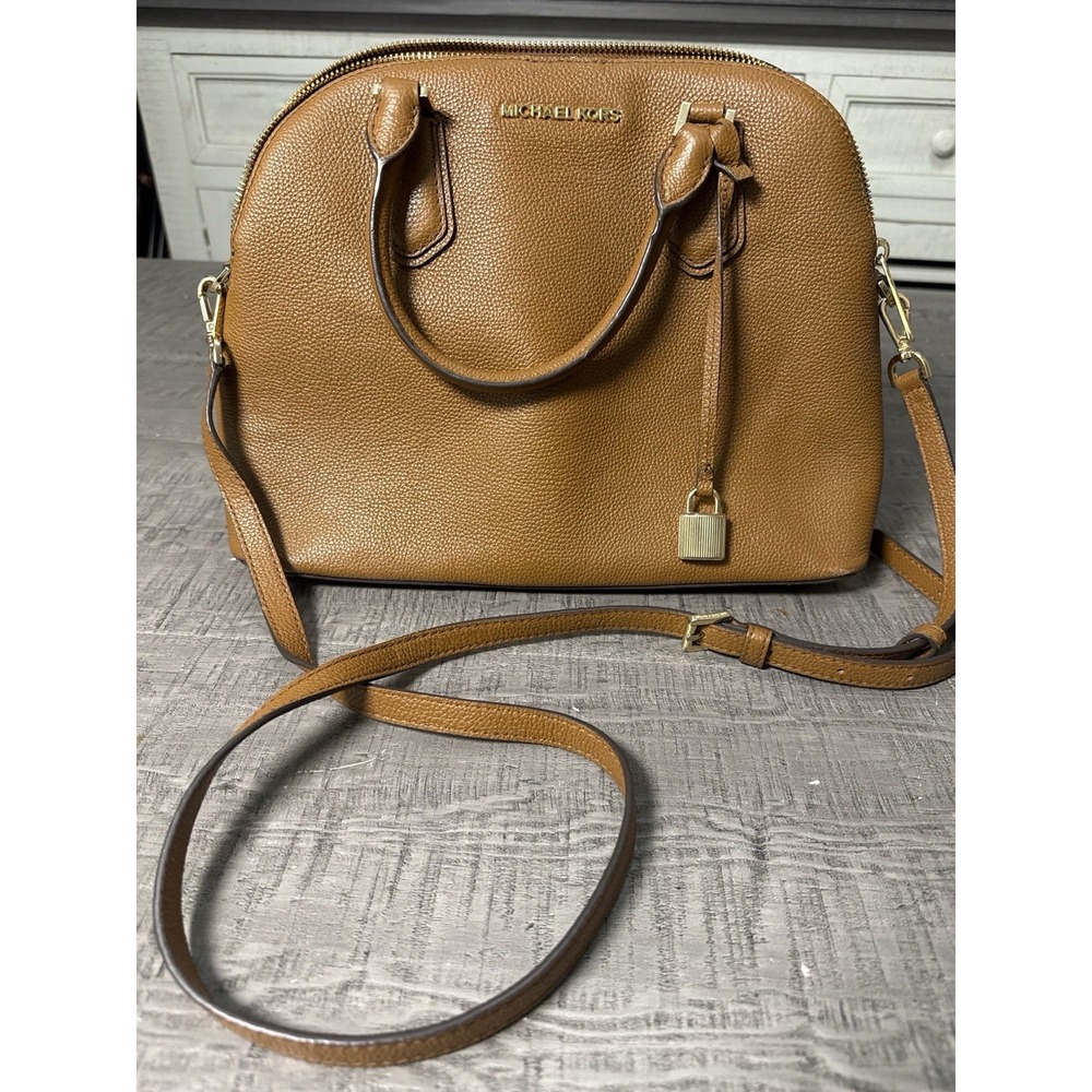 Michael Kors Savannah Dome Satchel‎ Luggage Brown Pebbled Leather Crossbody